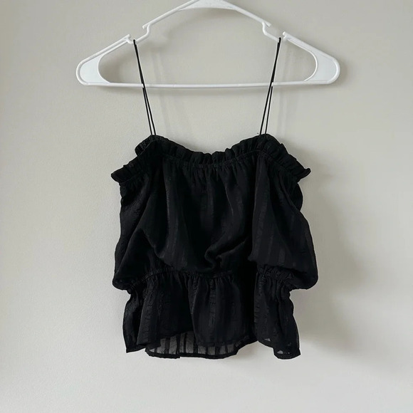 Lulu’s Blouson Black Cropped Tank Top Spaghetti Strap Blouse Shirt NWT Small - Picture 5 of 11